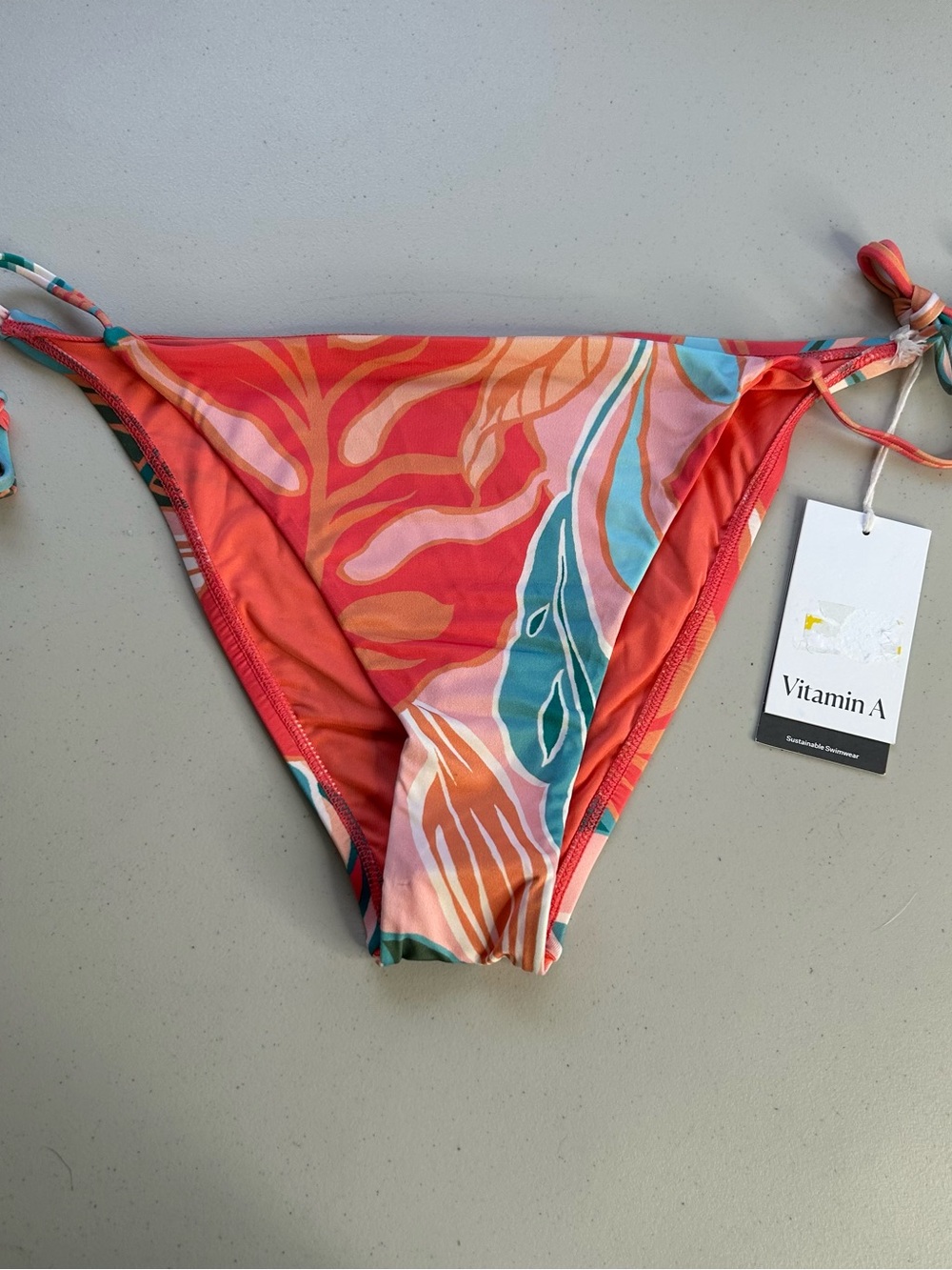 Vitamin A Womens Side Tie Botanical Bikini Bottoms Size Large High Cut NWT